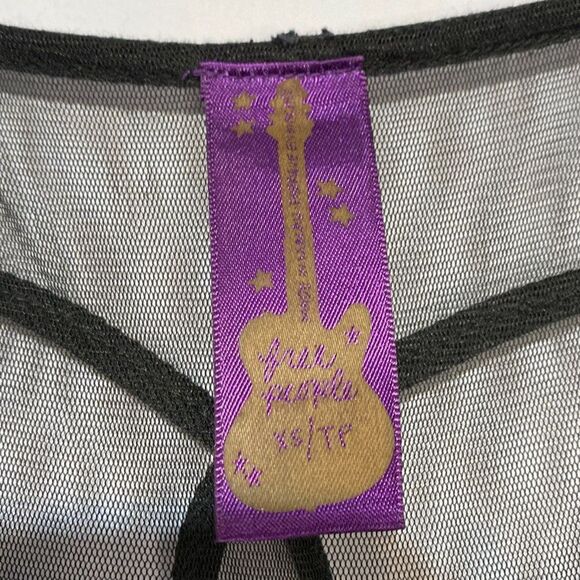 Free People Goth Black Tunic Size XS Lace Neck Stud Accents Raw Hem Layered - Picture 4 of 11